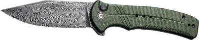 CIVIVI KNIFE COGENT 3.47" - GREEN MICARTA/DAMASCUS BTTN LK