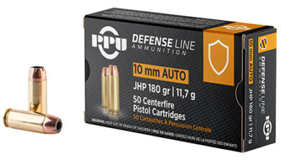 PPU PPD10 Defense  10mmAuto 180gr Jacketed Hollow Point 50 Per Box/10 Case