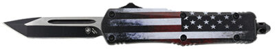 Templar Knife SUS231 US Flag Gen II Small 2.69" OTF Tanto Plain Black Oxide Stonewashed 440C SS Blade/4.31" US Flag Aluminum Handle Features Glass Breaker Includes Pocket Clip/Sheath