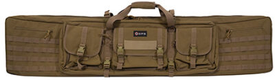 GPS Bags DRC55FDE Double Rifle Case Flat Dark Earth 600D Polyester w/ 2 Padded Pistol Sleeves MOLLE Webbing & Lockable Zippers