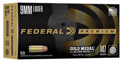 Federal GM9AP1 Gold Medal Centerfire Pistol 9mmLuger 147gr Full Metal Jacket 50 Per Box/10 Case