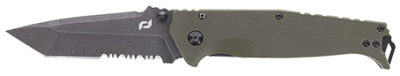 Schrade 1159324 Melee  3.50" Folding Tanto Part Serrated Dark Stonewash D2 Steel Blade 4.50" OD Green G10/SS Handle