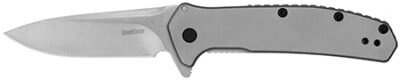 Kershaw  Outcome  2.80" Folding Clip Point Plain Stonewashed 8Cr13MoV SS Blade/Bead Blasted Stainless Steel Handle Includes Pocket Clip