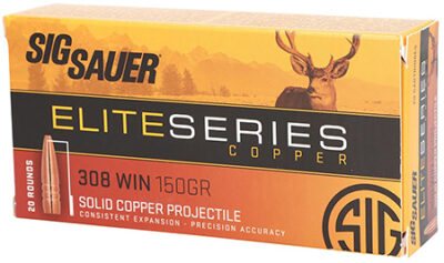Sig Sauer E308H120 Elite Copper Hunting  308Win 150gr Copper Solid 20 Per Box/10 Case