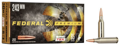 Federal P243K Premium  243Win 85gr Barnes TSX 20 Per Box/10 Case