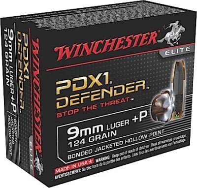 Winchester Ammo S9MMPDB Defender  9mmLuger+P 124gr Bonded Jacket Hollow Point 20 Per Box/10 Case
