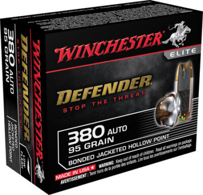 Winchester Ammo S380PDB Defender  380ACP 95gr Bonded Jacket Hollow Point 20 Per Box/10 Case
