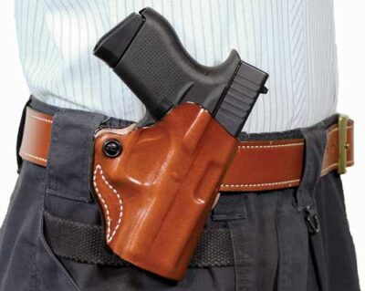 DESANTIS MINI SCABBARD HOLSTER - LH OWB LEATHER S/A HELLCAT TAN