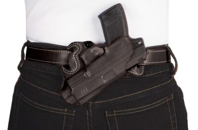 DESANTIS SMALL OF BACK HOLSTER - RH OWB LEATHER S/A XD 4" BLACK