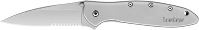Kershaw 1660ST Leek  3" Folding Drop Point Part Serrated Bead Blasted 14C28N Steel Blade Bead Blasted 410 Stainless Steel Handle Includes Pocket Clip