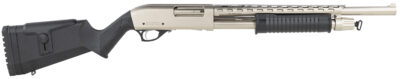 Rock Island AGM5 All Generations  12 Gauge Pump 3" 5+1 18.50" with Heat Shield, Nickel Barrel/Rec, Black Synthetic Furniture, Adj. Comb Stock