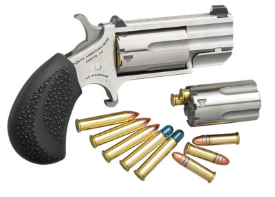 North American Arms PUGDC Pug  22 LR or 22 WMR 5 rd 1" Barrel, Overall Stainless Steel Finish, Black Rubber Grip Includes Cylinder