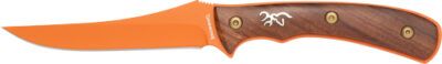 BROWNING KNIFE UNION BLUFF FXD - 4.25" ORANGE/WOOD W/LTHR SHTH