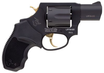 Taurus 2-856021ULGLD 856 Ultra-Lite 38 Special Caliber with 2"  Barrel, 6rd Capacity Cylinder, Overall Matte Black Metal Finish, Gold Trigger/Hammer Frame & Finger Grooved Black Rubber Grip