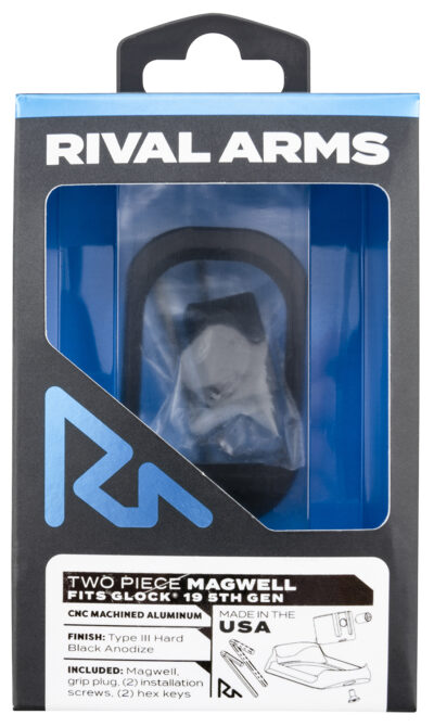 Rival Arms RARA70G221A Two Piece Magwell  Compatible w/Glock 19 Gen5, Black Anodized Aluminum