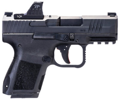 Canik HG7620VN Mete MC9 9mm Luger 15+1, 3.18" Black Steel Barrel, Black Tenifer Cerakote Optic Ready/Serrated Steel Slide, Black Polymer Frame w/Picatinny Rail, MeCanik M01 Red Dot