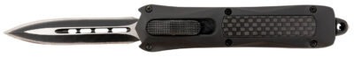 Steel River Knives MA163BD Spartan  Mini 2.70" OTF Dagger Plain Black/Silver 440C SS Blade/ Black w/Carbon Fiber Inlay Aluminum Zinc Alloy Handle