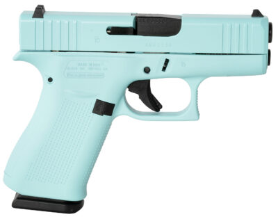 Glock UX4350204REB G43X  Sub-Compact Frame 9mm Luger 10+1 3.41" Black GMB Barrel, Robins Egg Blue Cerakote Serrated Steel Slide, Robin Egg Blue Cerakote Polymer Frame w/Beavertail, Ambidextrous